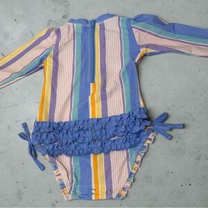 Rufflebutts Striped Long Sleeve Ruffled Baby Swinsuit